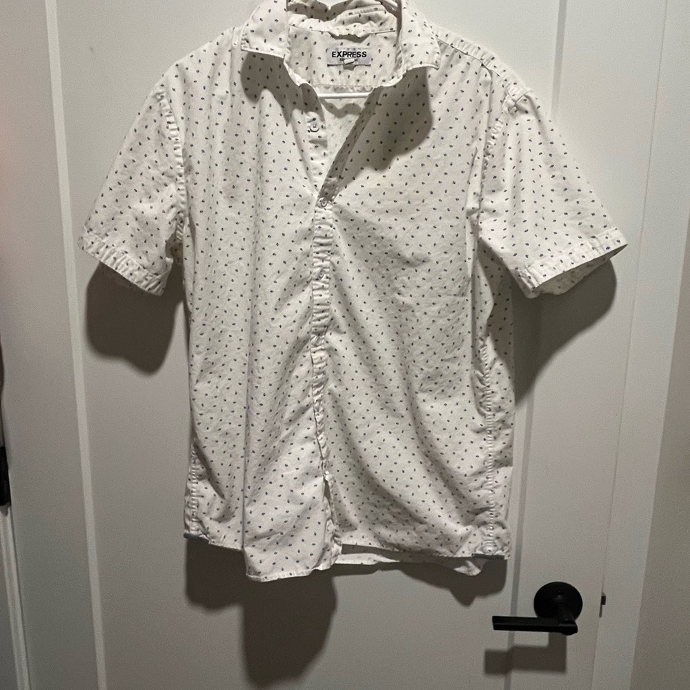Express Men's White Patterned Button Down Shirt